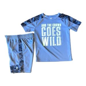 The Children’s Place 2pc Shorts SS Top Set. Gray, black, bright yellow. Sz M 7/8